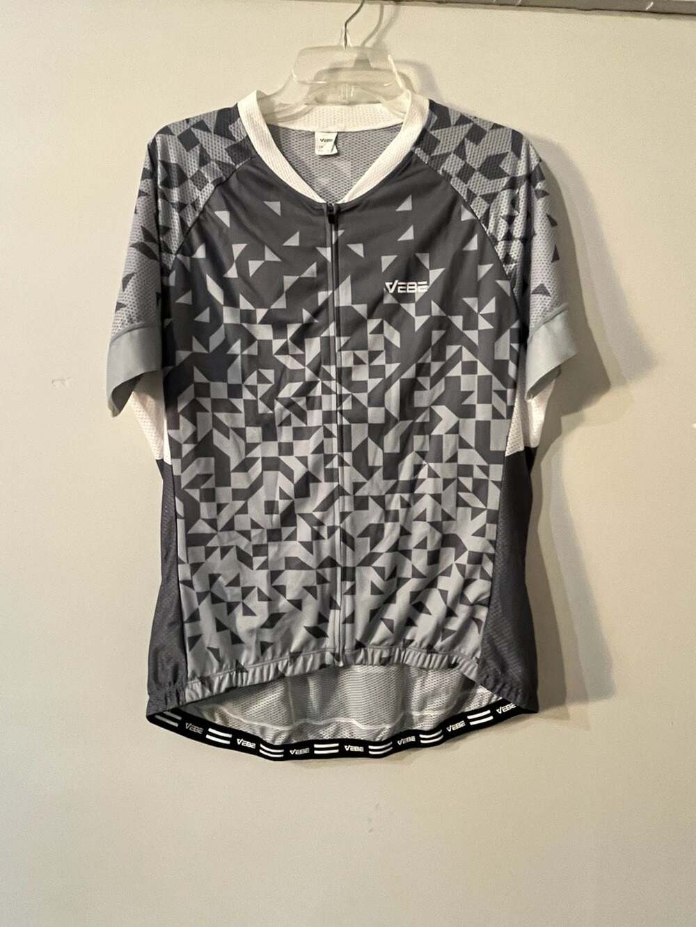 VEBE Geometric Pattern Short Sleeve Cycling Jersey Grey Black 003-096